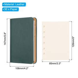 PATIKIL 6 Ring Binder Cover A7 Leather Notebook Binder Mini Refillable Loose Leaf Personal Planner with 50 Sheets of Paper Green