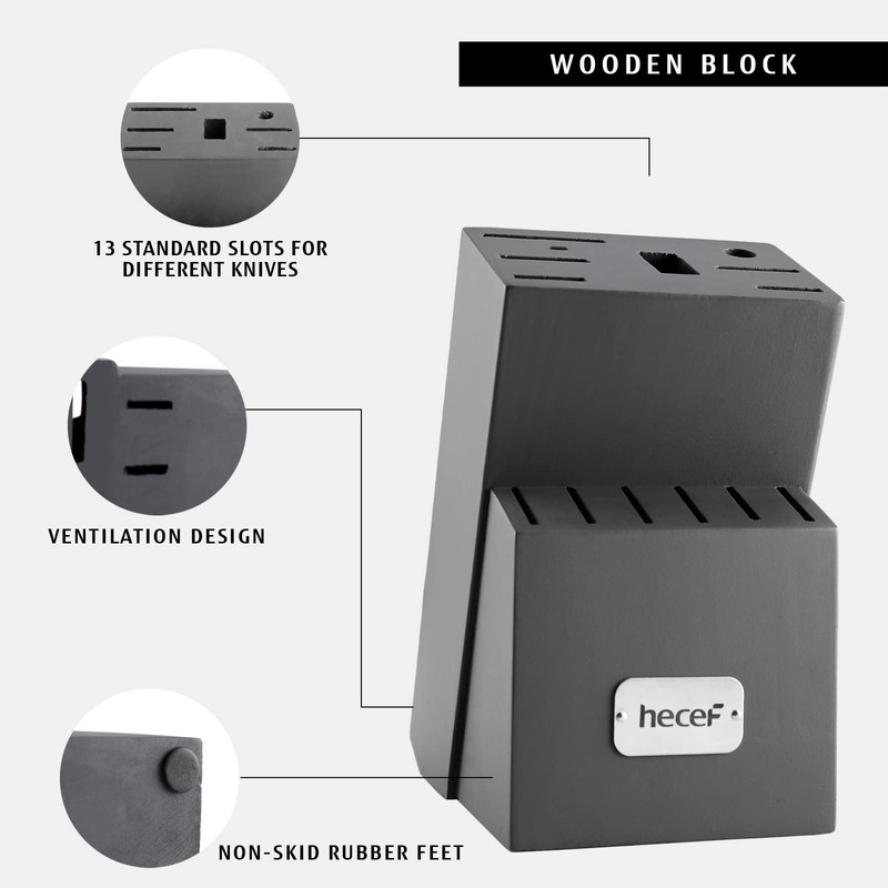 hecef Kitchen Knife Block Set, 14 Pieces Knife Set with