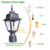 LIT-PaTH Outdoor Post Lighting Fixture Pole Lantern, E26 Medium Base