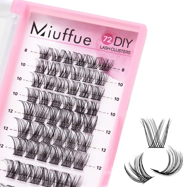 Miuffue Cluster Lashes Wispy 72 Pcs Individual Lashes Cluster DIY