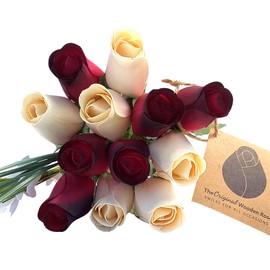 The Original Wooden Rose, Red with Black Tips and White Wooden Rose Bouquet (1 Dozen)