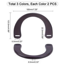 PandaHall 6 Pack U-Shaped Bag Handles, 3 Colours Wooden Bag Handles, Decorative Handbag Handles, Purse Handles, Replacement for Handmade Bags, Totes Clutch Bag, Crochet Bags