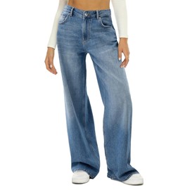 HDLTE Women’s Wide Leg Jeans Casual High Waisted Stretch Baggy Loose Denim Pants Ballad Blue, X-Large