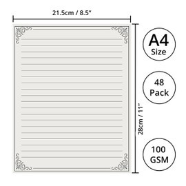 Belle Vous Vintage Letter Paper Lined (Pack of 48) - 28 x 21.5 cm - Stationery Set Lined - Cream Vintage Paper Set for Writing Letters, Invitations, Poems, Crafts and More
