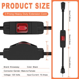 Knoweasy 2 Ft Outdoor Extension Cord with Switch On/Off: 14AWG 3 Prong Waterproof Cord, 15A 125V, Lighted Inline Power Switch for Electrical Equipment - Switched Extension Cord