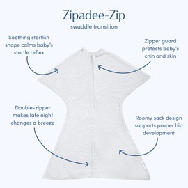 SleepingBaby Zipadee-Zip Transition Swaddle - Cozy Baby Swaddling Blanket with Zipper Convenience - Roomy Wearable Blanket for Easy Diaper Changes - 3-6 Month - Recharge Silver Heather