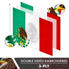 G128 Mexico Mexican Flag | 5x8 Ft | Double ToughWeave Series Double Sided Embroidered 210D Polyester | Country Flag, Embroidered Design, Indoor/Outdoor, Brass Grommets, Heavy Duty, 2-ply
