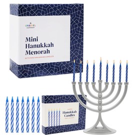 The Dreidel Company Classic Hanukkah Mini Menorah with Birthday Candles, for All 8 Days of Chanuka