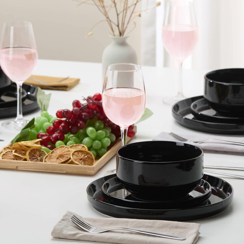 Vase and Vessel Ceramic Dinnerware Set, 12-Piece Service for 4,