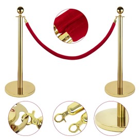 Gold Stanchion Set, stanchions and Velvet Ropes, Stanchion Posts Queue Pole 5FT Red Velvet Ropes Crowd Control Barrier,6PCS