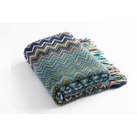 VANJOROY Bohemian Sofa Large Throw Blanket with Tassels, Warm soft cozy Decorative Armchair knited Throw for Couch Sofa Bed and Furniture. (130×180(50×70In), Blue)