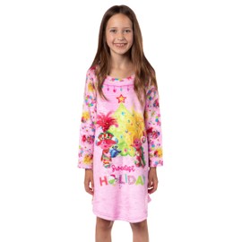 INTIMO Trolls Girl's Sweetest Holiday Poppy And Viva Plush Fleece Raglan Kids Pajama Nightgown (SM, 6/6x) Multicolor