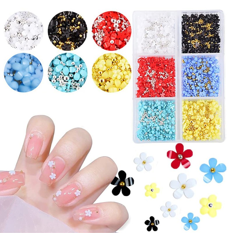 2 Boxes 12 Grids 3D Flower Nail Charms Resin DIY
