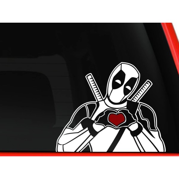 Deadpool making heart sign on car truck SUV laptop wall