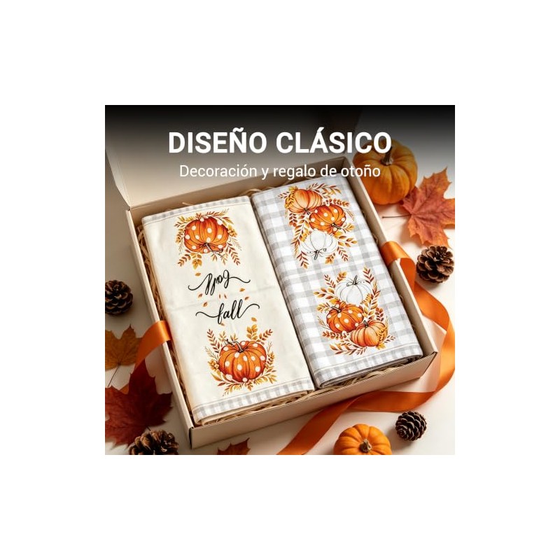 Kinearcharms Toallas de Cocina Calabaza Naranja otoño Juego de 2-43x66