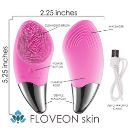 Floveon skin - Sonic Facial Cleansing and Facial Drainage Brush, Cleansing and Massaging, 4 speeds, Rechargeable via USB, Waterproof (Hot Pink)