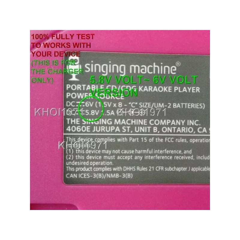 KHOI1971 5.8V-VOLT Wall AC adapter power for SML505P The SINGING