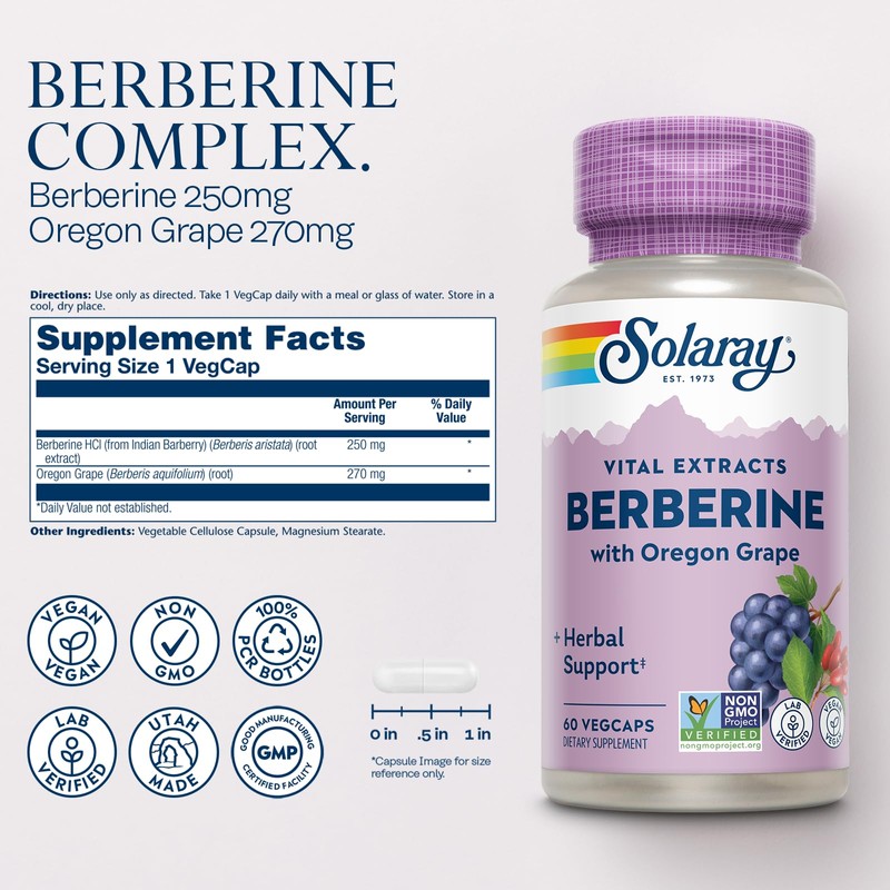 SOLARAY Berberine Root Extract Advanced Formula, AMPK Activator, Healthy Immune,