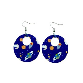 Cute Pair of Round Space Earrings for Teachers, Educators, and More. Fun Pair of Drop and Dangle Science Earrings for Women. Space Themed Solar System Earrings for Women, Teachers, Educators, Principles and More. Drop and Dangle Teacher Earrings for Wome