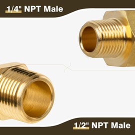 JUWO Brass Pipe Fitting, Reducing Hex Nipple, 1/2" x 1/4" NPT Male Adapter for Air, Gas, Propane (4-Pack)