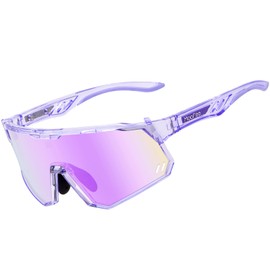 MooFee Sports Sunglasses, Men and Women's Cycling Glasses 2 Interchangeable Adjustable Nose Pads UV400 Protection TR90 Frame (Purple Photochromic Sunglasses)