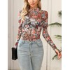 Ugerlov Womens Lace Long Sleeve Mesh Top Floral Mock Neck
