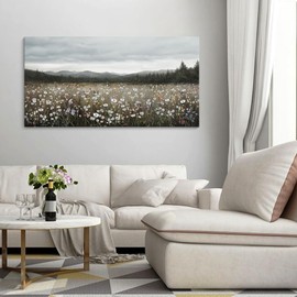 HGUAOA Vintage Framed Floral Landscape Wall Art for Living Room - Large Nature Artwork Above Bed Wall Decor - Farmhouse Mountain Pictures for Bedroom Wall Decor 20×40IN