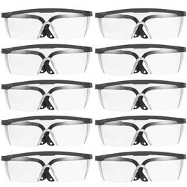 BieMian Pack of 10 Safety Glasses, Work Safety Glasses, Transparent Safety Glasses with Rubber Insert, Eye Protection Glasses for Shooting Sports Men Women (Black Transparent)