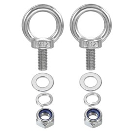 PATIKIL M12 x 25mm Eye Bolt with Nut, 2 Pack 304 Stainless Steel Lifting Shoulder Eyebolt Lift Thread Screws for Hanging, Silver