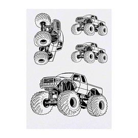 4 x 'Monster Truck' Temporary Tattoos - Water Resistant, Skin-Safe, Non-Toxic Transfers, Mixed Sizes (TO00042113)