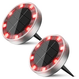 Peasur Mini Solar Ground Lights Outdoor, 2 Pack Flat Solar Powered Disc Lights, IP68 Waterproof, Anti-Rust, Landscape Lighting for Pathway Garden Yard Lawn Walkway Landscape Driveway, Red