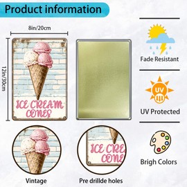 KIYOYO Retro Ice Cream Cones Shaped Metal Tin Sign Indoor & Outdoor Home Bar Coffee Kitchen Ice Cream Shop Wall Decor Tin Sign 12x8 inch