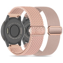 Laband 2 Pack 22mm Braided Stretchy Nylon Watch Band Compatible With Garmin Vivoactive 4/Venu 2/Venu 3 45mm/Forerunner 570 47mm/265/255 Music,Quick Release Loop Elastic Soft Strap Replacement Women