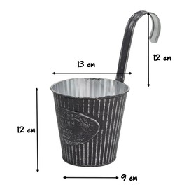 DARO DEKO Metal Hanging Pot, Grey, Diameter 13 cm, Set of 4 Flower Pot, Hanging Balcony Planter