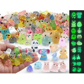 SparkleFab Mini Resin Animals Variety Pack 200 Pcs Luminous Tiny Animals Bulk Glow in The Dark Fairy Garden Miniatures with Tiny Ducks to Hide Around The Home