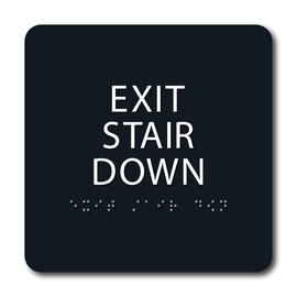 The Sign Studio - 6" x 6" - Black/White - ADA - Exit Stair Down Sign with Tactile & Braille