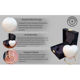 White Cremation Urn for Ashes Keepsake Heart Urn with Black Box and Brass Stand Mini urn for Your Loved one Adult & Funeral Burial for Adults and Infants