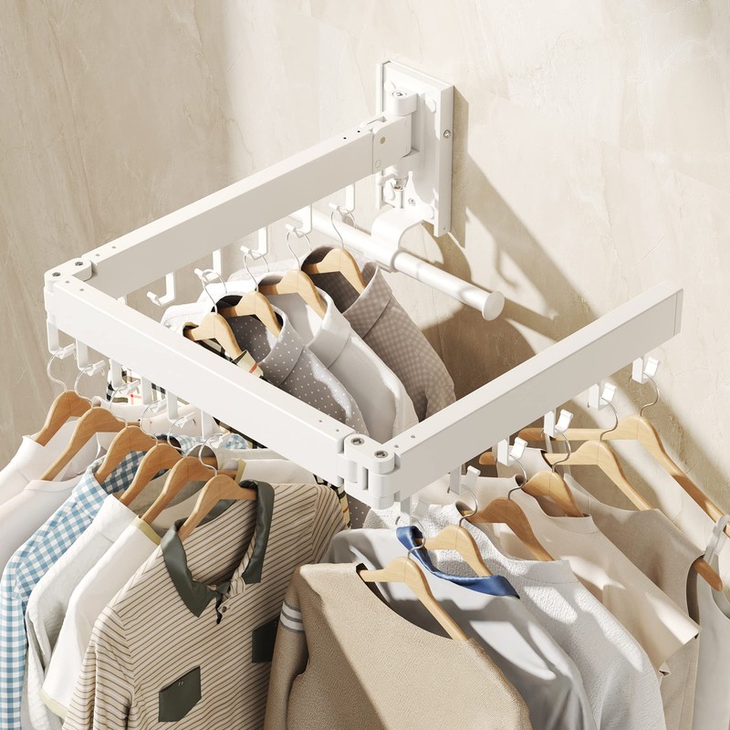 BOQORAD Wall Mounted Clothes Hanger Rack, Clothes Drying Rack,Laundry Drying