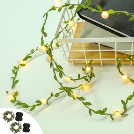 Vigdur 2Pack Ivy - Fairy String Lights with Green Leaf Garland with White Berry Battery Powered Light for Indoor Outdoor Christmas Party Wedding Holiday Décor, Total 15.2FT with 50LEDS