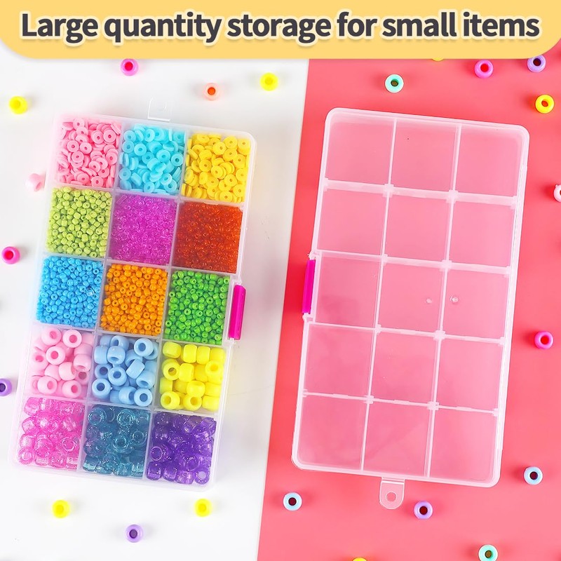 IOOLEEM 15 Grids Plastic Bead Organizer Box, Organizer Container Storage