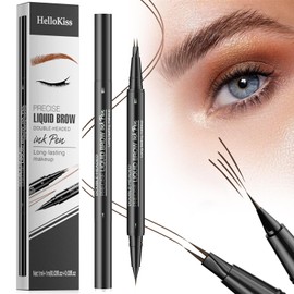 Eyebrow Pen - Eyebrow Pencil, Brow Pencil 2-in-1 Dual-Ended Microblading Eyebrow Pencil with Micro-Fork-Tip & Precise Brush-Tip Crease Natural Hair-Like Brows, Last All-Day (03 Dark Brown)