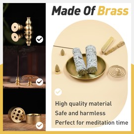 Incense Holder 5.5 inches, 5 in 1 Incense Burner, Palo Santo Holder, Sage Holder, Incense Holder for Sticks/Coil Incense/Incense Cones, Brass Insence Sticks Holder Meditation Accessories for Yoga Room