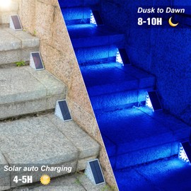 VOLISUN - Paquete de 6 luces solares para escalera, luces solares para exteriores, impermeables, IP67, luz LED para exteriores, decoración de luz exterior para escalera de jardín, cubierta, escalera