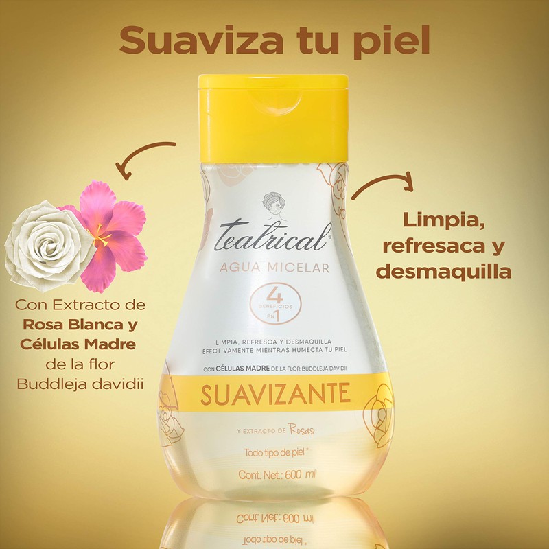 TEATRICAL Agua Micelar con Células Madre de Rosa Blanca, Elimina
