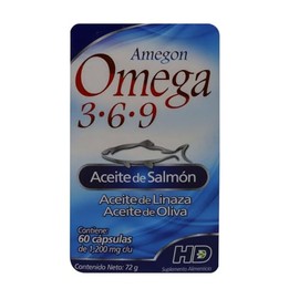 Amegon Omega 3 6 9 Aceite de Salmón con Aceite de linaza y Oliva, 60 caps (72 g)                                                                      