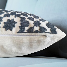 2PCS Pack Aitliving Decorative Throw Pillow Covers Muted Slate Blue Trellis Embroidery Dark Blue Mina Lumbar Pillowcases Cushion Covers Navy Blue Lumbar Pillow Sham 30x50cm for Outdoor Accent Pillows