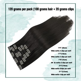 Clip in Hair Extensions 120 Grams/4.2 Ounce 100% Brazilian Remy Human Hair Extensions 9A Thickened Soft Silky Straight for Fashion Women 7pcs 17clips Full Head(20Inch Dark Brown #2)