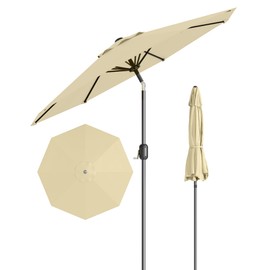 9FT Outdoor Patio Umbrella, Outdoor Table Umbrella, Market Umbrella With Push Button Tilt and Crank, 8 Sturdy Ribs UV Protection Waterproof for Garden, Deck, Backyard, Pool, Beige