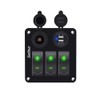 Garfour Green 3 Gang Boat Switch Panel DC 12V/24V with