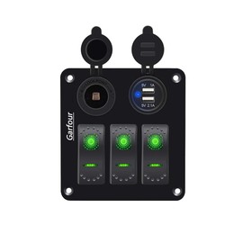 Garfour Green 3 Gang Boat Switch Panel DC 12V/24V with 4.2A Dual USB Boat Switch Panel for Vehicle Boat Motorcycle